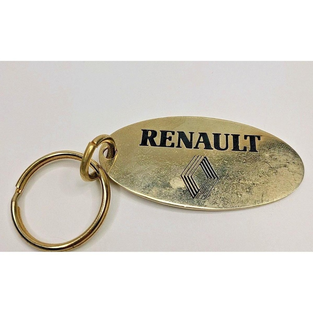 Renault Car Logo Vintage Solid Brass Automotive Gold Tone Keychain Fob